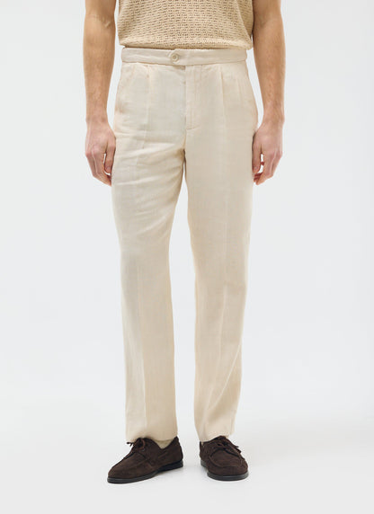 Pleated Tailored Trousers | Linen | Stone